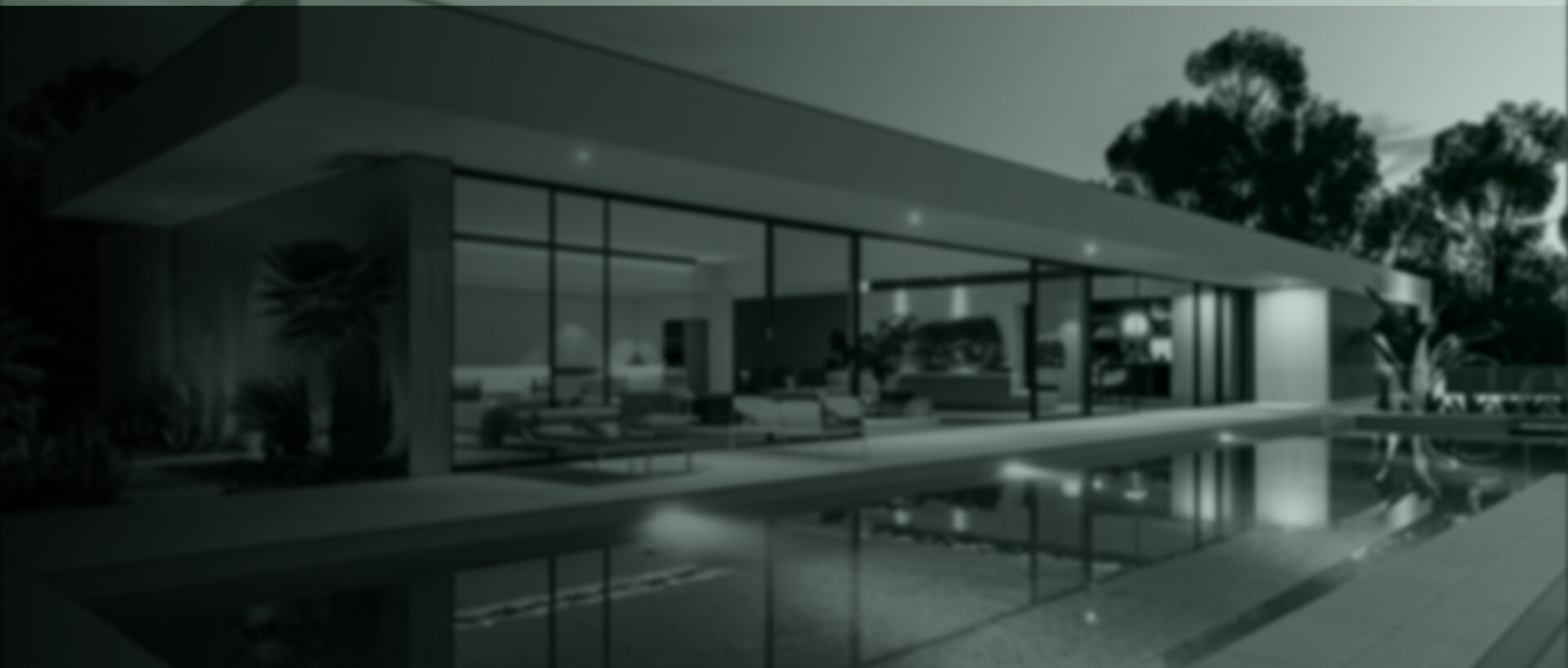 Casa moderna com piscina ao entardecer